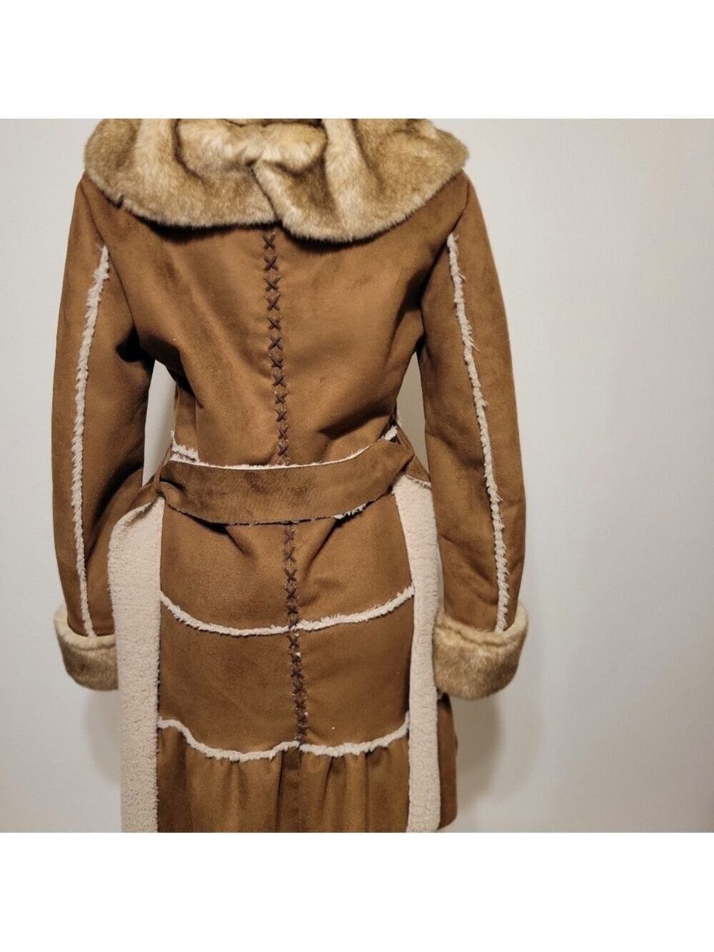 Laundry By Shelli Segal Penny Lane Brown Faux Fur Trimmed Women's Coat Medium - Picture 6 of 8